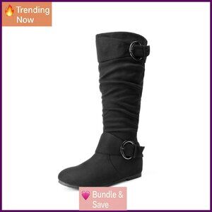 Women's Wide Calf Knee High Boots, Fur-Lined, Hidden Wedge, Inside Pocket